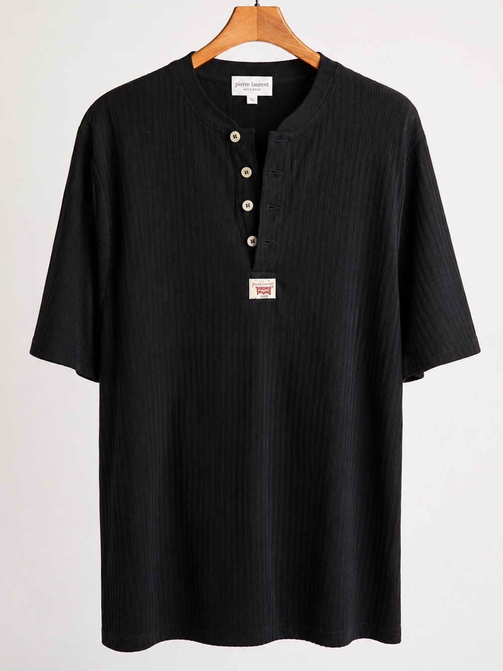 Pierre Laurent Black Ribbed Cotton Shirt Short Sleeve Size XL
